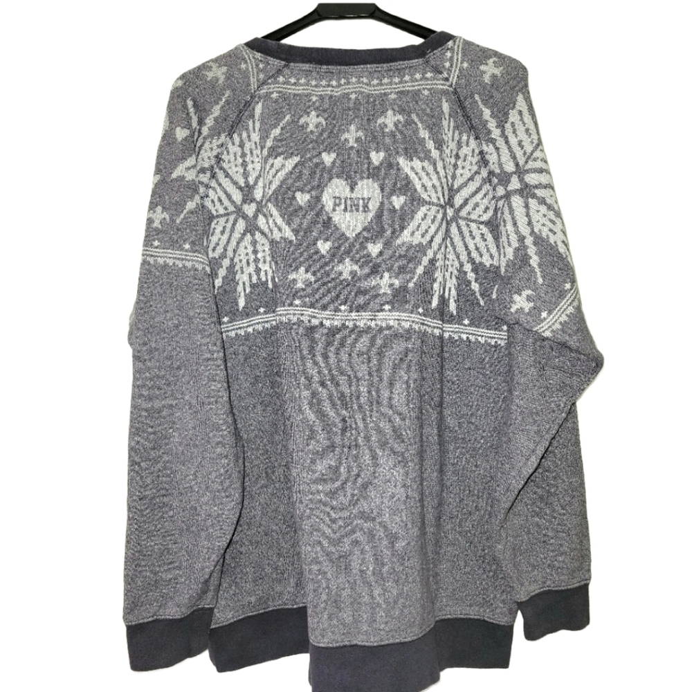 Victoria's Secret Pink Oversized Snowflake Sweater/Tunic Gray White Size Large - Picture 7 of 14